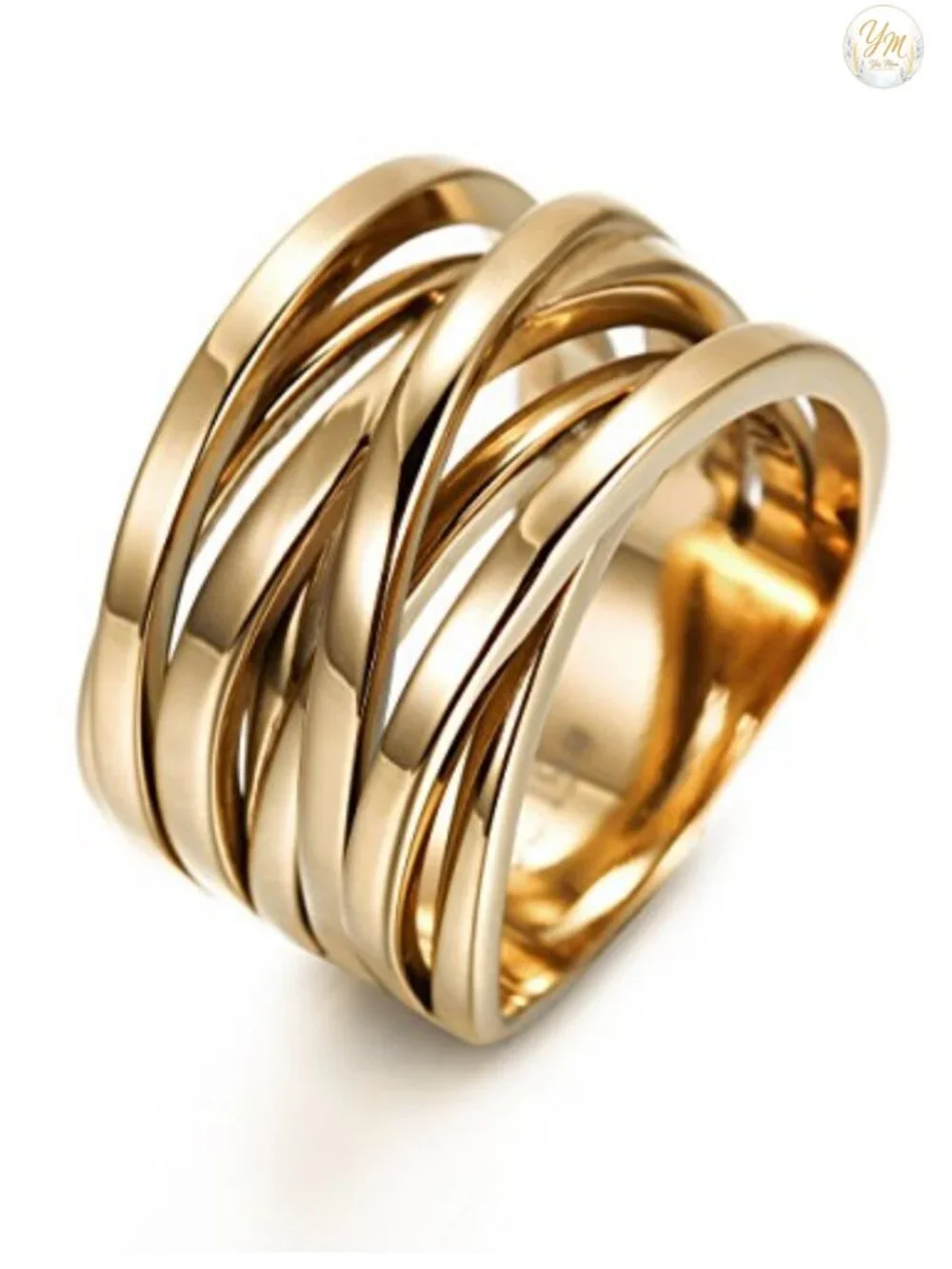 13.7mm Wide Band Ring for Women Gold Plated Stainless Steel